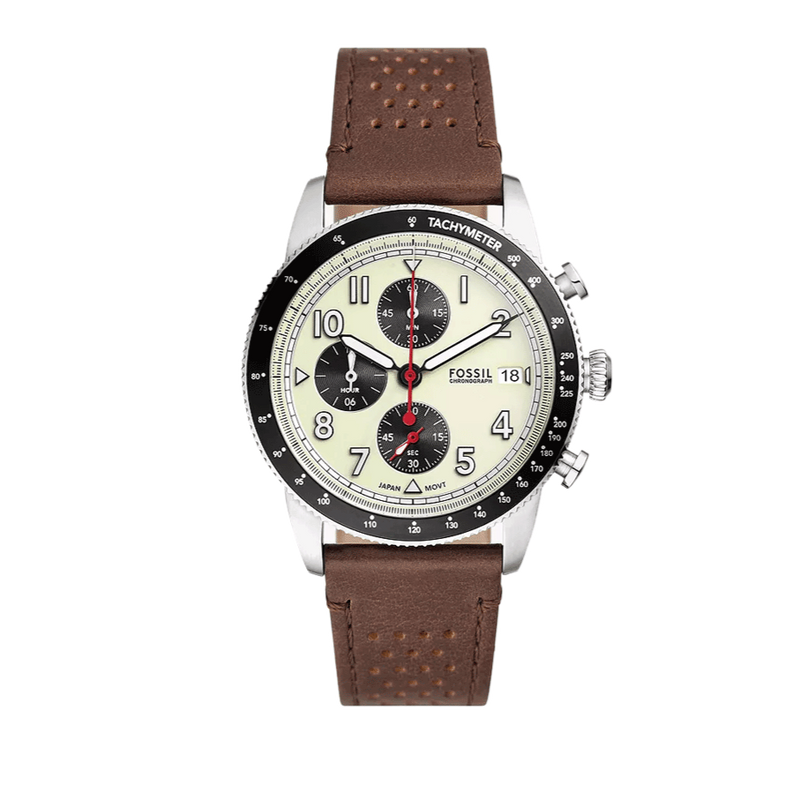 Fossil Sport Tourer Chronograph White Dial Brown Leather Strap Watch for Men - FS6042 Buy Now By Fossil
