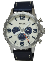 Fossil Nate Chronograph White Dial Blue Leather Strap Watch for Men - JR1480 Buy Now By Fossil