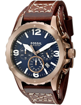 Shop Fossil Nate Chronograph Blue Dial Brown Leather Strap Watch for Men - JR1505 in USA