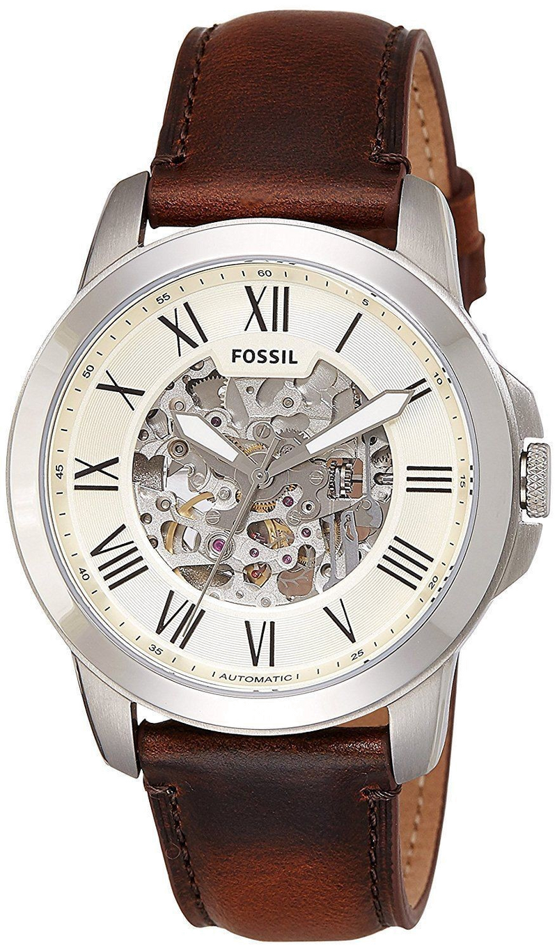 Fossil Grant Automatic Beige Skeleton Dial Brown Leather Strap Watch for Men - ME3099 Buy Now By Fossil