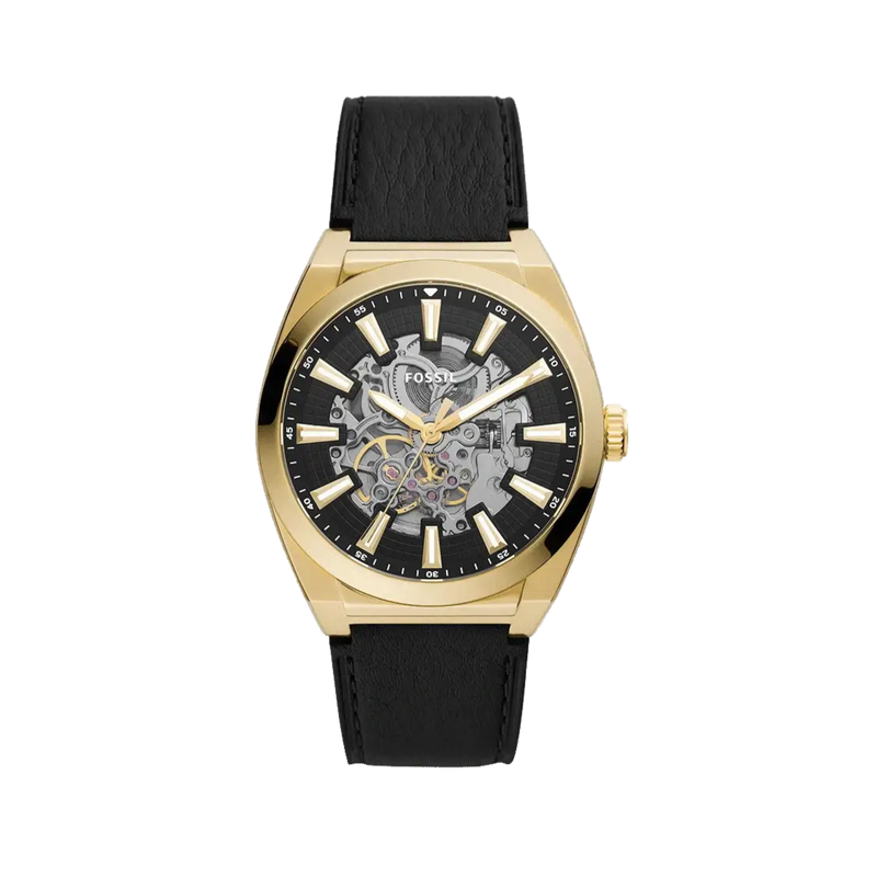 Fossil Everett Automatic Skeleton Black Dial Black Leather Strap Watch for Men - ME3208 Buy Now By Fossil