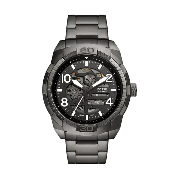 Fossil Bronson Automatic Skeleton Black Dial Grey Steel Strap Watch for Men - ME3255
