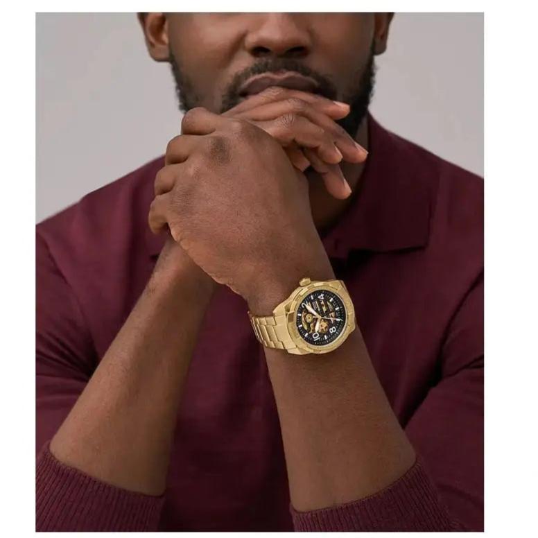 Fossil Bronson Automatic Skeleton Black Dial Gold Steel Strap Watch for Men - ME3257 Buy Now By Fossil