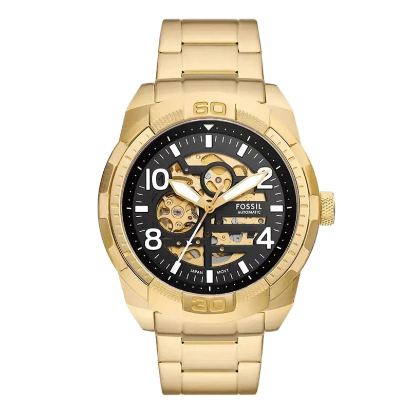 Fossil Bronson Automatic Skeleton Black Dial Gold Steel Strap Watch for Men - ME3257 Buy Now By Fossil