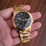 Fossil Grant Chronograph Black Dial Gold Steel Strap Watch for Men - FS4815 Buy Now By Fossil