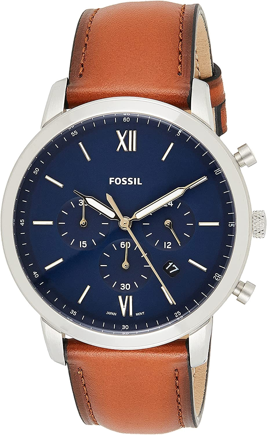 Fossil Neutra Chronograph Blue Dial Brown Leather Strap Watch for Men - FS5453