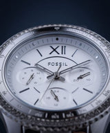 Fossil Stella Sport Multifunction Silver Dial Silver Steel Strap Watch for Women - ES5108