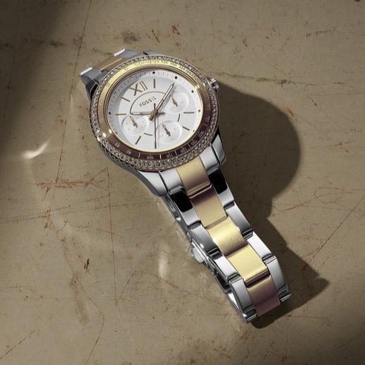 Fossil Stella Sport Multifunction Silver Dial Two Tone Steel Strap Watch for Women - ES5107 Buy Now By Fossil