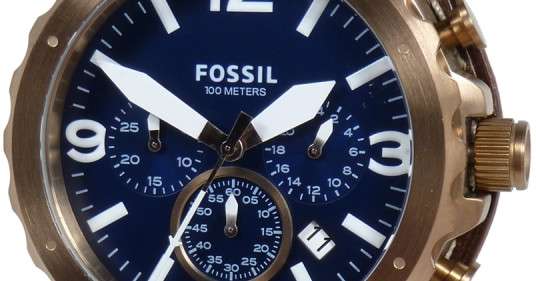 Shop Fossil Nate Chronograph Blue Dial Brown Leather Strap Watch for Men - JR1505 in USA