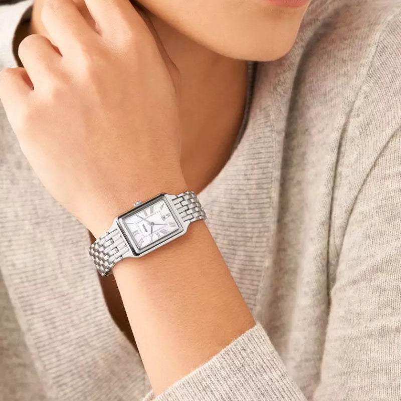 Fossil Raquel Three Hand Date Mother of Pearl Dial Silver Steel Strap Watch for Women - ES5306 Buy Now By Fossil