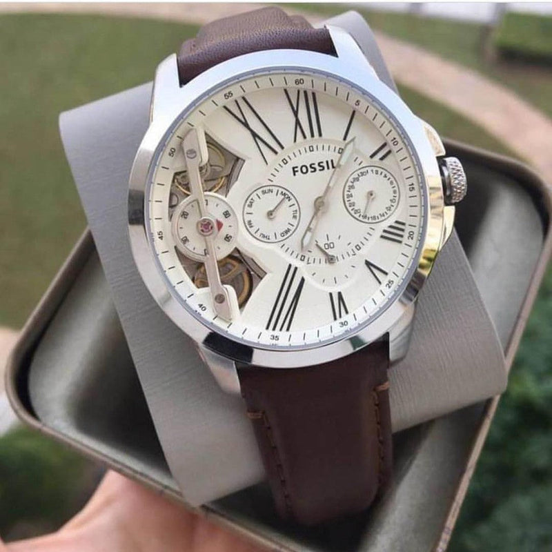 Fossil Grant Twist Multi-Function White Dial Brown Leather Strap Watch for Men - ME1144 Buy Now By Fossil