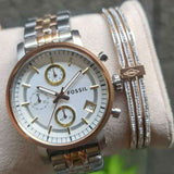 Fossil Boyfriend Chronograph White Dial Two Tone Steel Strap Watch for Women - ES3840 Buy Now By Fossil