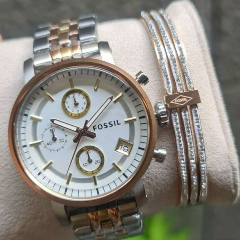 Fossil Boyfriend Chronograph White Dial Two Tone Steel Strap Watch for Women - ES3840 Buy Now By Fossil