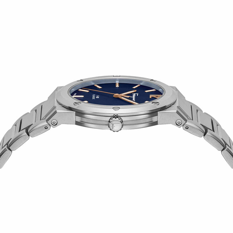 Shop Salvatore Ferragamo F-80 Classic Black Dial Silver Steel Strap Watch for Men - SFDT02423 in USA