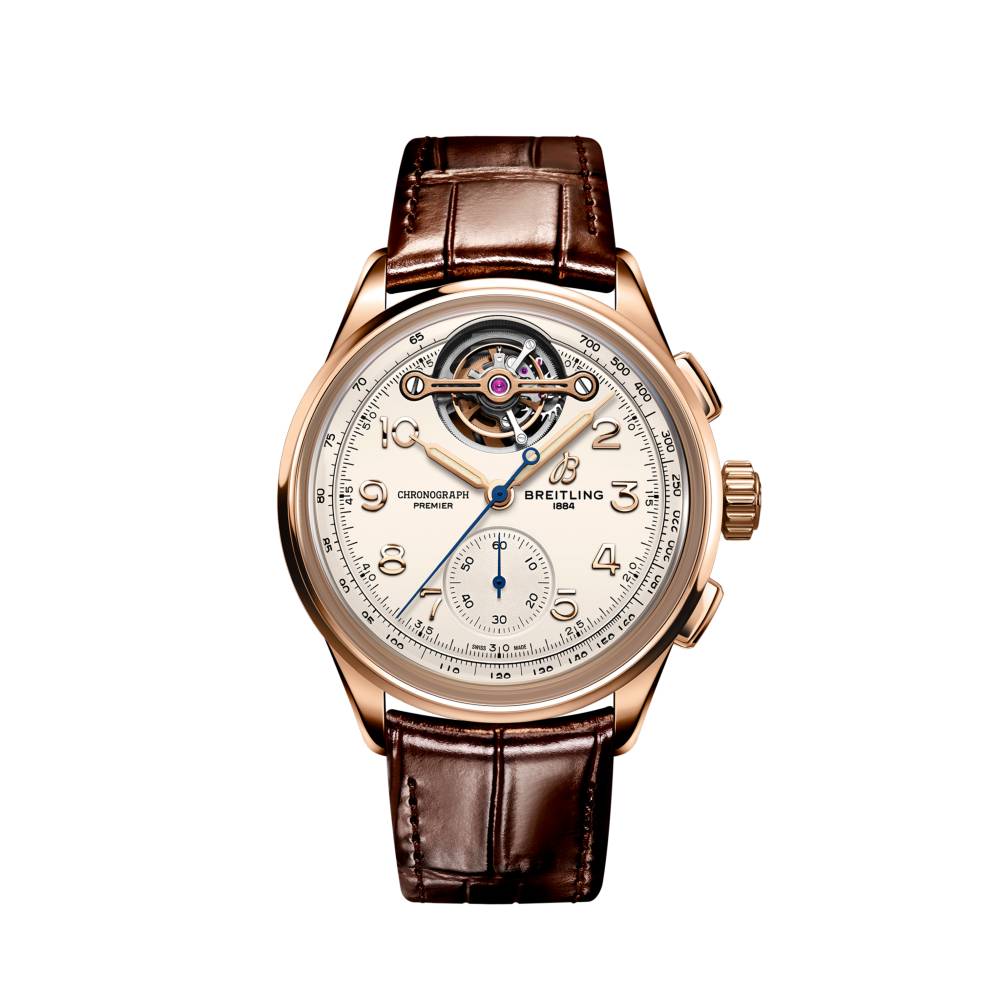 Breitling Premier B21 Chronograph Tourbillion 42 Leon Breitling White Dial Brown Leather Strap Watch for Men - RB2120211G1P1