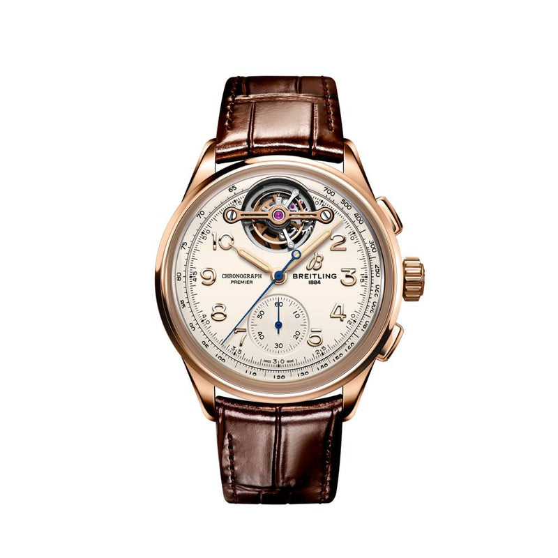Breitling Premier B21 Chronograph Tourbillion 42 Leon Breitling White Dial Brown Leather Strap Watch for Men - RB2120211G1P1