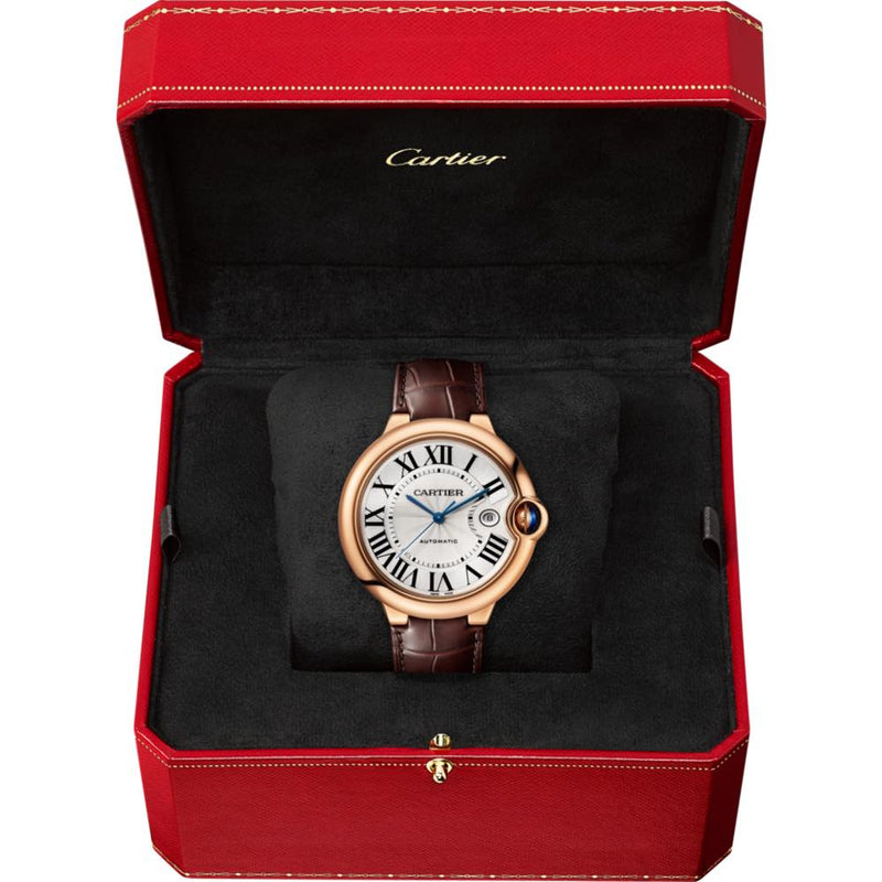 Cartier Ballon Bleu de Cartier Silver Dial Brown Leather Strap Watch for Men - WGBB0030