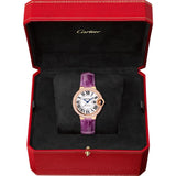 Shop Cartier Ballon Blue De Cartier Diamonds Silver Dial Purple Leather Strap Watch for Women - WJBB0051 in USA