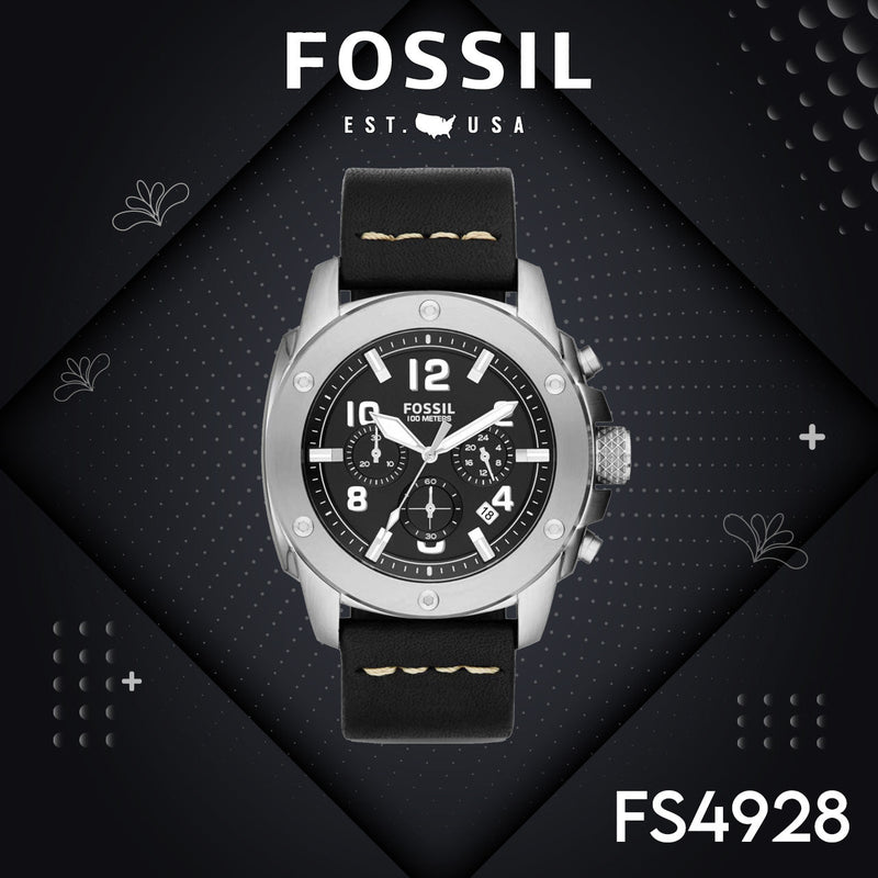 Fossil Modern Machine Chronograph Black Dial Black Leather Strap Watch for Men - FS4928 Buy Now By Fossil