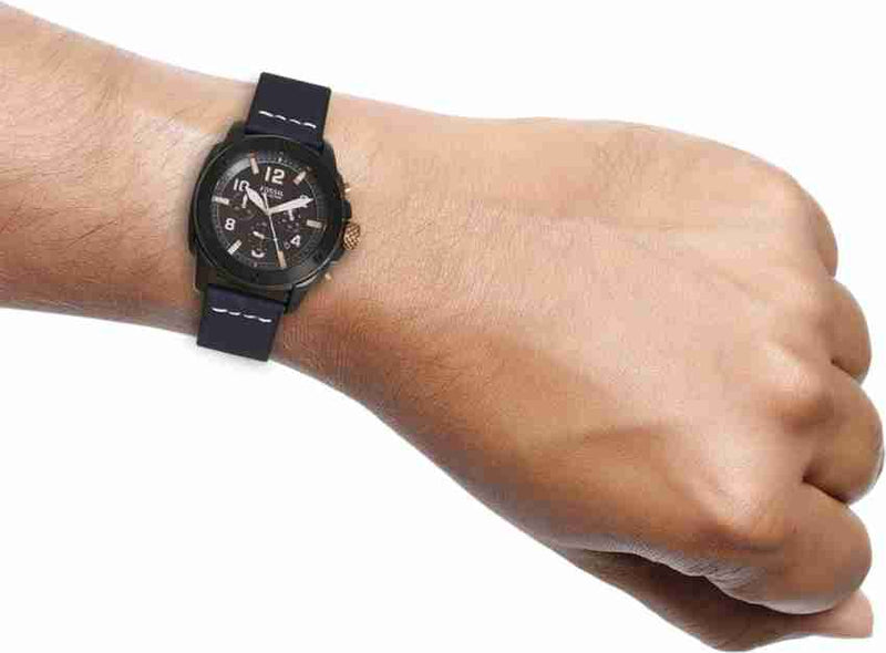 Fossil Modern Machine Chronograph Black Dial Blue Leather Strap Watch for Men - FS5066 Buy Now By Fossil