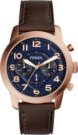 Shop Fossil Pilot 54 Chronograph Blue Dial Brown Leather Strap Watch for Men - FS5204 in USA