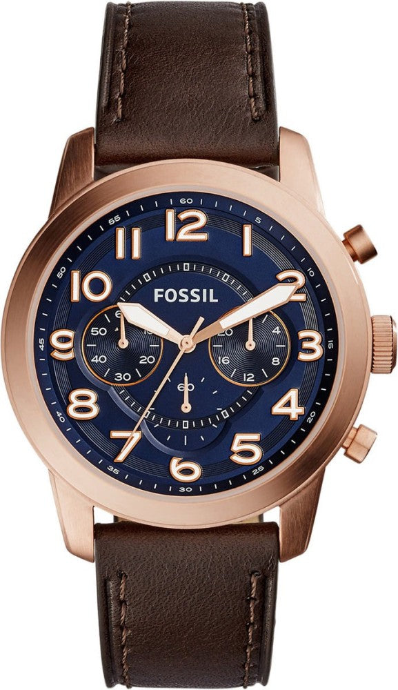 Shop Fossil Pilot 54 Chronograph Blue Dial Brown Leather Strap Watch for Men - FS5204 in USA