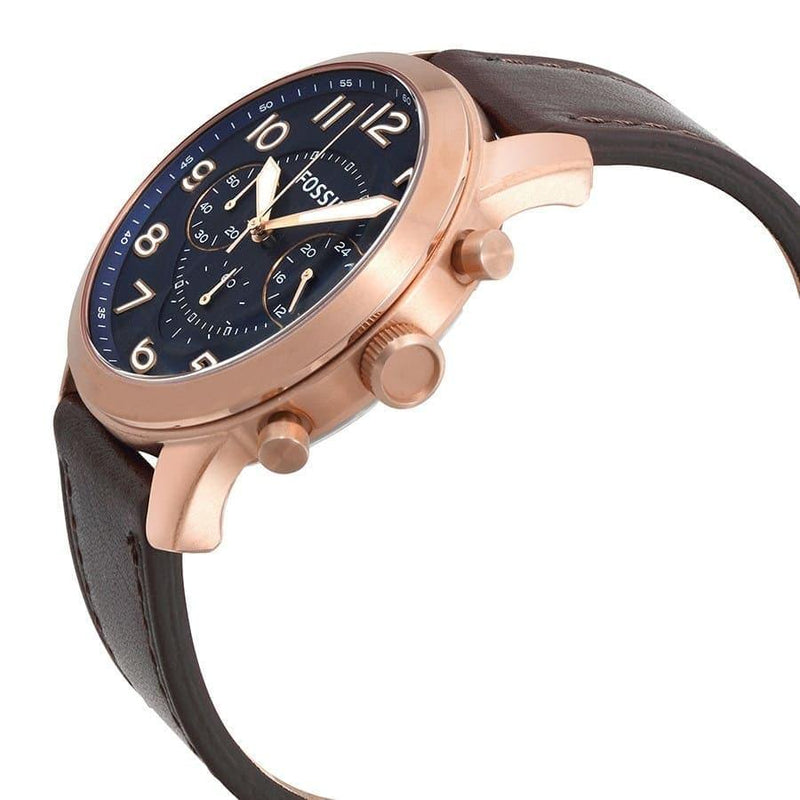Shop Fossil Pilot 54 Chronograph Blue Dial Brown Leather Strap Watch for Men - FS5204 in USA