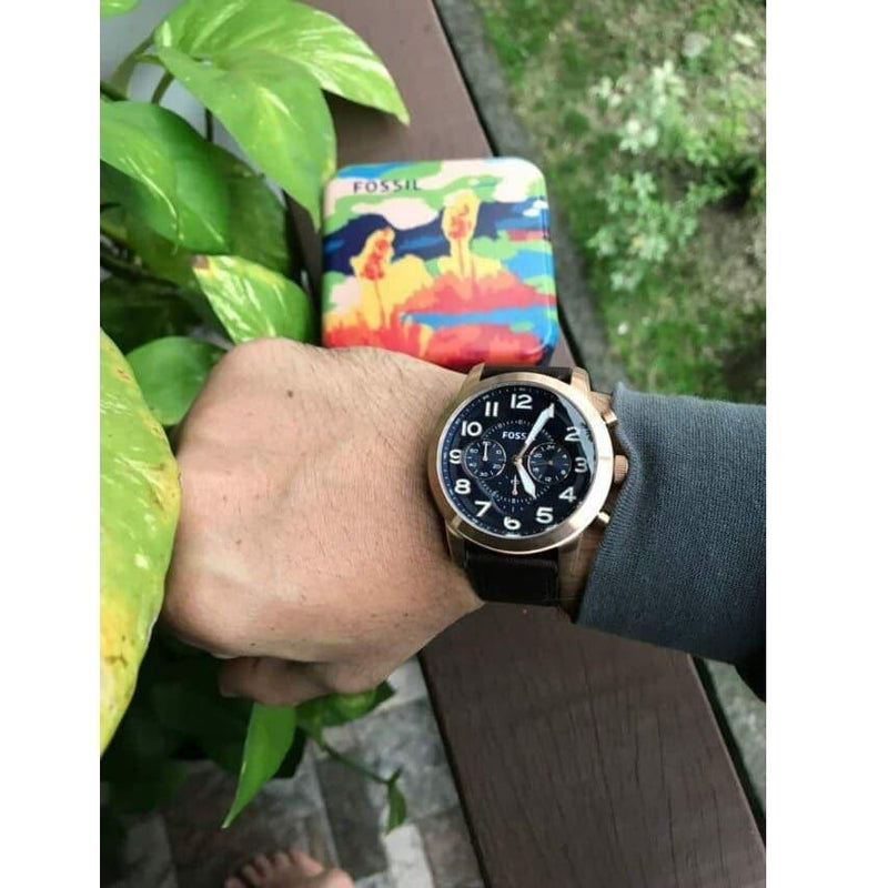 Shop Fossil Pilot 54 Chronograph Blue Dial Brown Leather Strap Watch for Men - FS5204 in USA