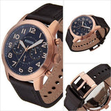 Shop Fossil Pilot 54 Chronograph Blue Dial Brown Leather Strap Watch for Men - FS5204 in USA