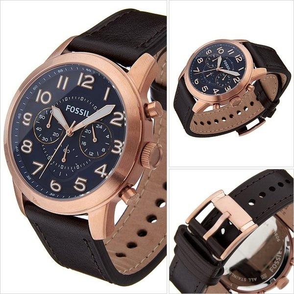Shop Fossil Pilot 54 Chronograph Blue Dial Brown Leather Strap Watch for Men - FS5204 in USA