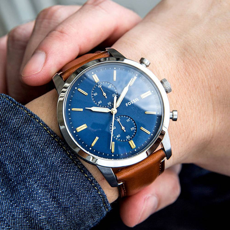 Fossil Townsman Chronograph Blue Dial Brown Leather Strap Watch for Men - FS5279 Buy Now By Fossil
