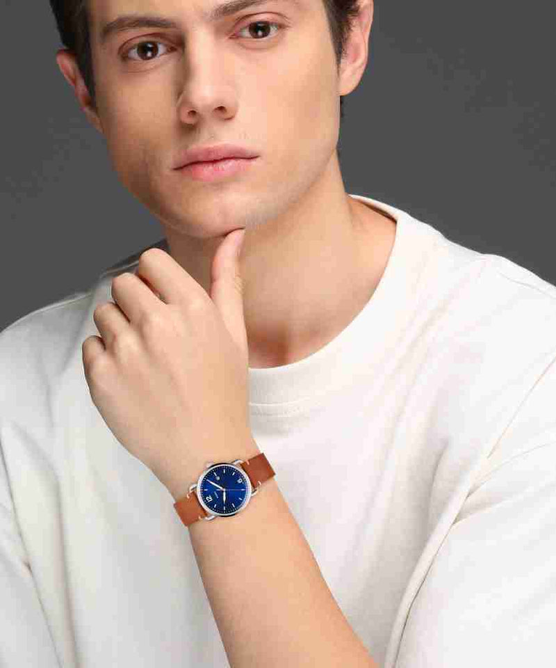 Fossil Commuter Blue Dial Blue Leather Strap Watch for Men - FS5325