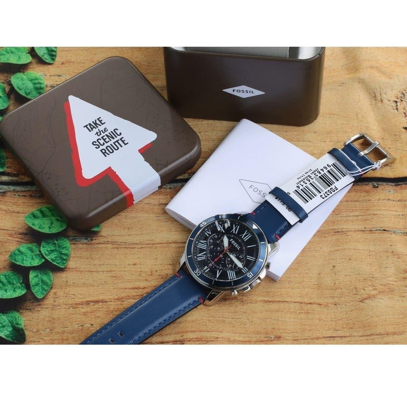 Fossil Grant Chronograph Blue Dial Blue Leather Strap Watch for Men - FS5373 Buy Now By Fossil