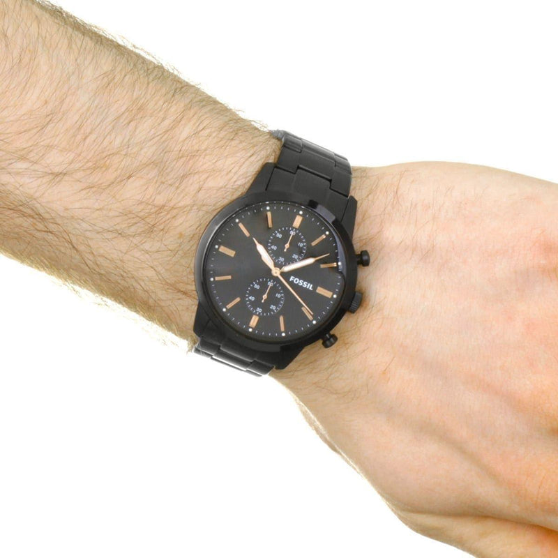Fossil Townsman Chronograph Black Dial Black Steel Strap Watch for Men - FS5379 Buy Now By Fossil