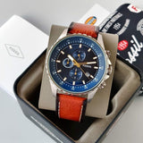 Fossil Dillinger Luggage Chronograph Blue Dial Brown Leather Strap Watch for Men - FS5675 Buy Now By Fossil