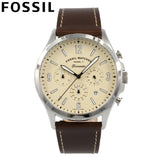 Fossil Forrester Chronograph White Dial Brown Leather Strap Watch for Men - FS5696