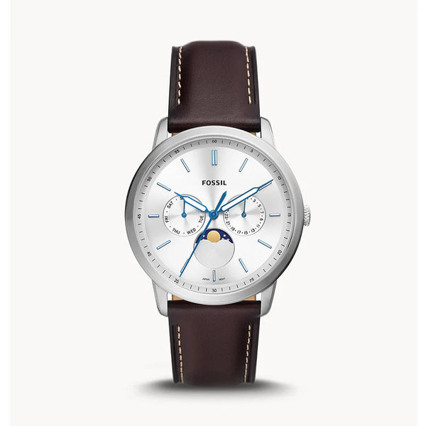 Fossil Neutra Minimalist Moonphase Silver Dial Brown Leather Strap Watch for Men - FS5905 Buy Now By Fossil
