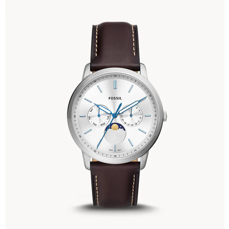 Fossil Neutra Minimalist Moonphase Silver Dial Brown Leather Strap Watch for Men - FS5905 Buy Now By Fossil
