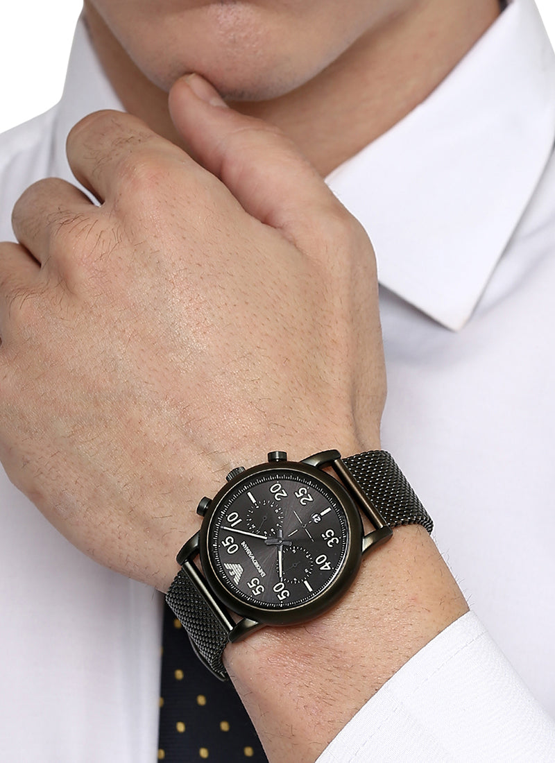 Emporio Armani Luigi Quartz Chronograph Black Dial Green Mesh Bracelet Watch For Men - AR11115 Buy Now By Emporio Armani