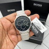 Hugo Boss Associate Black Dial Silver Steel Strap Watch for Men - 1513267
