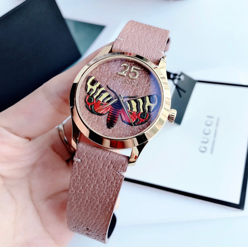 Gucci G Timeless Butterfly Brown Dial Brown Leather Strap Watch For Women - YA1264063 Buy Now By Gucci