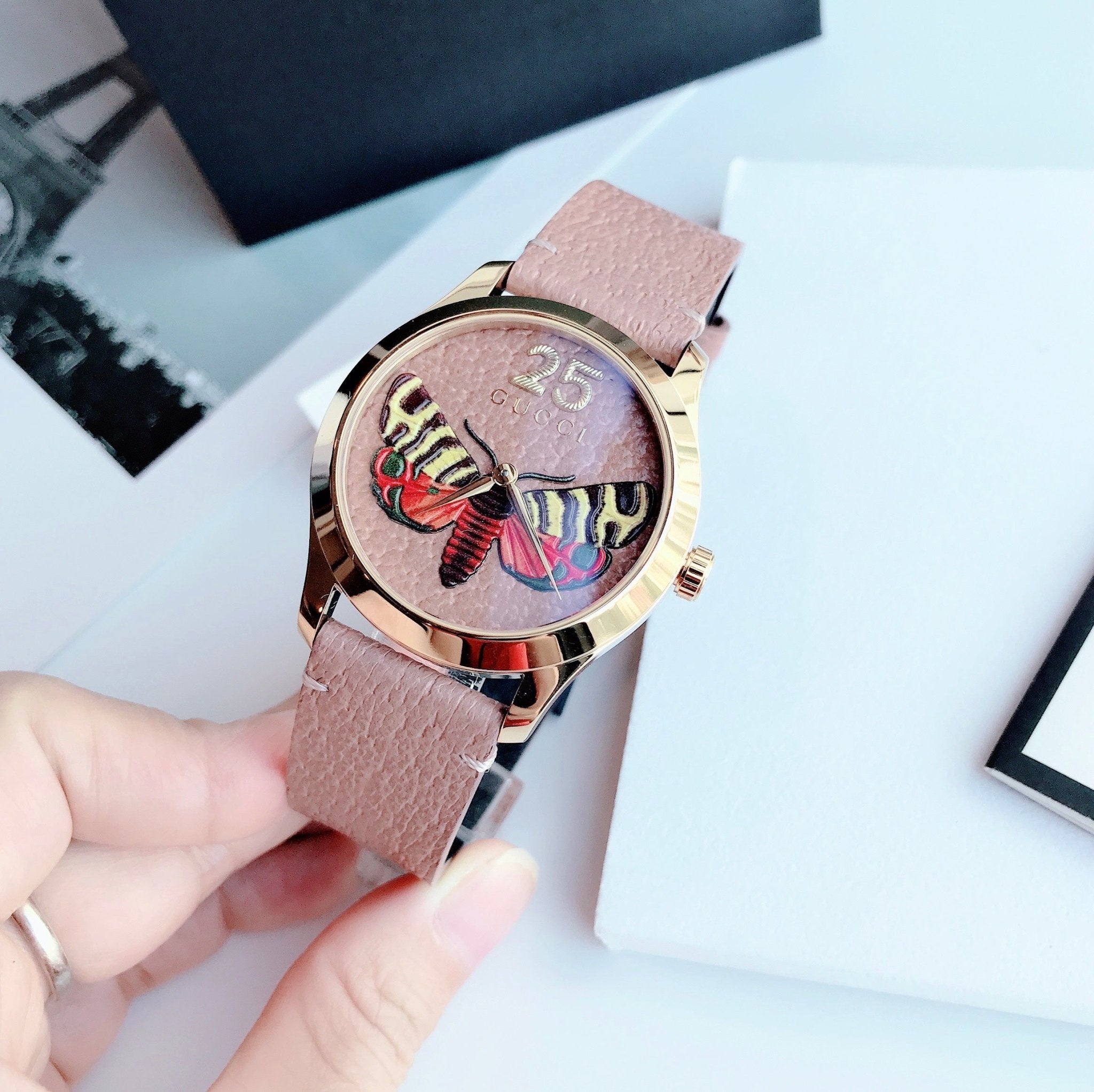 Gucci G Timeless Butterfly Brown Dial Brown Leather Strap Watch For Women - YA1264063