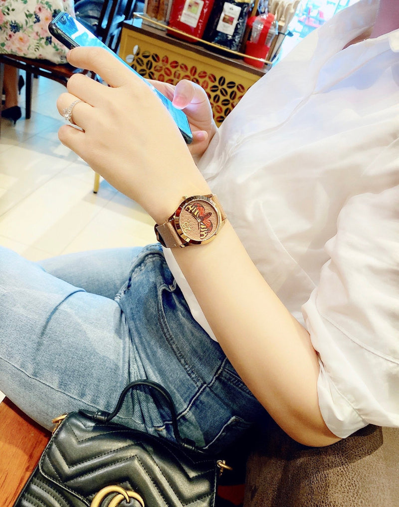 Gucci G Timeless Butterfly Brown Dial Brown Leather Strap Watch For Women - YA1264063 Buy Now By Gucci