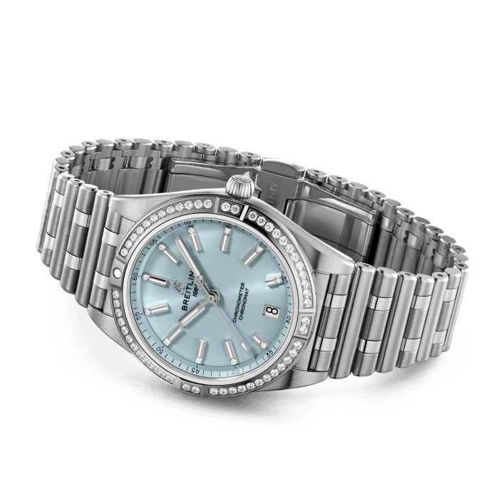Breitling Chronomat 36 Diamonds Blue Dial Silver Steel Strap Watch for Women - G10380591C1G1