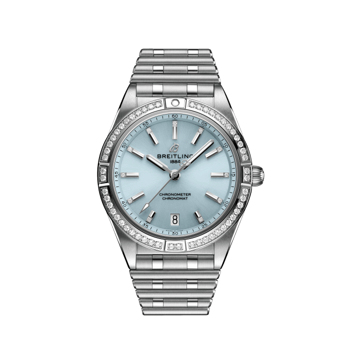 Breitling Chronomat 36 Diamonds Blue Dial Silver Steel Strap Watch for Women - G10380591C1G1