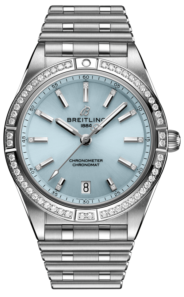 Breitling Chronomat 36 Diamonds Blue Dial Silver Steel Strap Watch for Women - G10380591C1G1