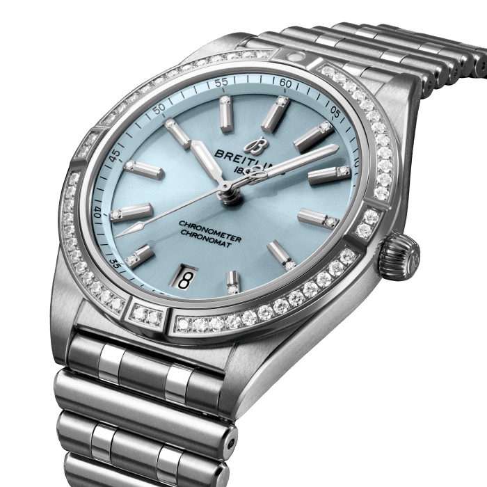 Breitling Chronomat 36 Diamonds Blue Dial Silver Steel Strap Watch for Women - G10380591C1G1