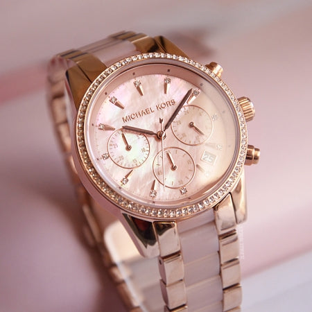 Michael Kors Ritz Chronograph Mother of Pearl White Dial Two Tone Steel Strap Watch For Women - MK6769 Buy Now By Michael Kors