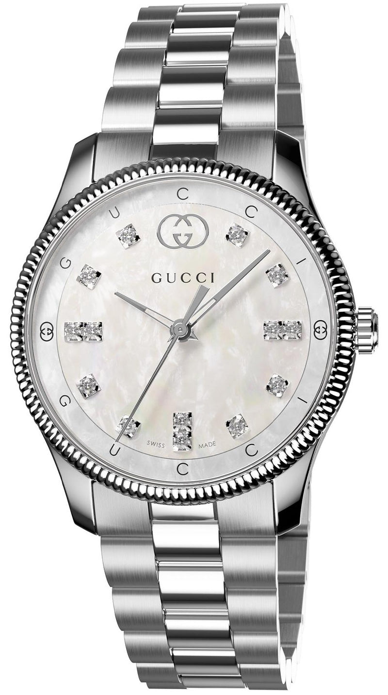 Shop Gucci G Timeless Diamonds White Dial Silver Steel Strap Watch for Women - YA1265064 in USA