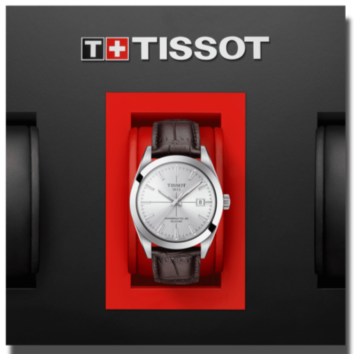 Tissot Gentleman Powermatic 80 Silicium Silver Dial Brown Leather Strap Watch For Men - T127.407.16.031.01